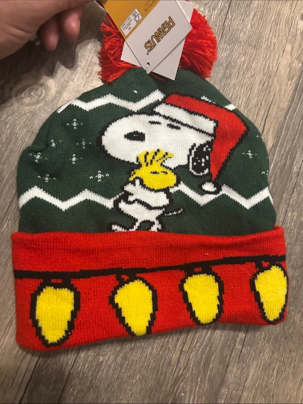Peanuts Kids Holiday Beanie Hat in Green, Red, Yellow, White